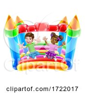Poster, Art Print Of Bouncy House Castle Jumping Girl Boy Kids Cartoon