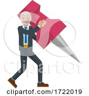 Mature Business Man Holding Thumb Tack Pin Mascot by AtStockIllustration