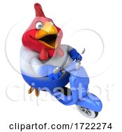 3d Chubby French Chicken Riding A Scooter On A White Background by Julos