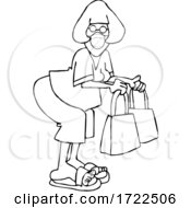 Cartoon Woman Wearing A Covid Mask While Shopping