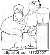 Poster, Art Print Of Cartoon Businessmen Wearing Masks At The Office Water Cooler