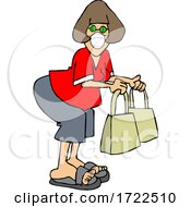 Cartoon Lady Wearing A Covid Mask While Shopping