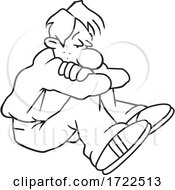 Cartoon Depressed Guy Hugging His Knees