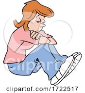 Poster, Art Print Of Cartoon Depressed Woman Hugging Her Knees