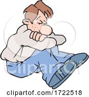 Cartoon Depressed Man Hugging His Knees