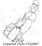Poster, Art Print Of Cartoon Lady Wearing A Mask And Pulling Heavy Luggage
