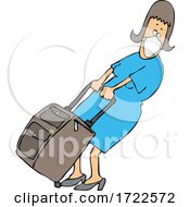 Poster, Art Print Of Cartoon Woman Wearing A Mask And Pulling Heavy Luggage