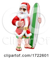 Santa Surfing Shades Surfboard Christmas Cartoon by AtStockIllustration