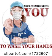 Doctor Nurse Woman Needs You Wash Hands Pointing