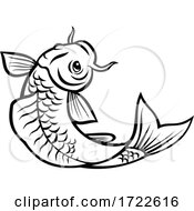 Jinli Koi Or Nishikigoi Fish Jumping Up Cartoon Black And White Style by patrimonio