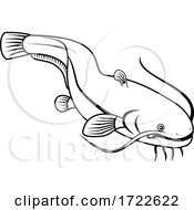 Poster, Art Print Of Sheatfish Or Wels Catfish Swimming Down Retro Black And White