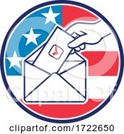 Poster, Art Print Of American Voter Voting Using Postal Ballot During Election Usa Flag Circle Retro