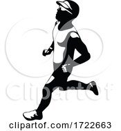 Poster, Art Print Of Triathlete Marathon Runner Running Side View Retro Stencil Black And White