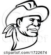 American Cowboy Wearing A Hat Mustache And Bandana Mascot Black And White