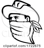 Poster, Art Print Of Cowboy Bandit Or Outlaw Wearing Face Mask Looking Side Mascot Black And White