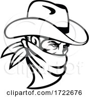 Cowboy Bandit Or Outlaw Wearing Face Mask Side View Mascot Black And White