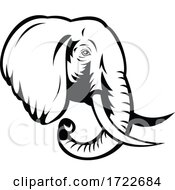 Poster, Art Print Of African Elephant Loxodonta African Bush Elephant Or African Forest Elephant Head Stencil Black And White