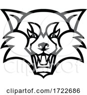 Head Of An Angry Red Panda Or Red Bear-Cat Front View Mascot Black And White