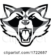 Poster, Art Print Of Head Of Angry North American Raccoon Front View Mascot Black And White Mascot