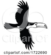 Toco Toucan Ramphastos Toco Common Toucan Or Giant Toucan Flying Stencil Black And White Retro Style