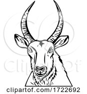 Poster, Art Print Of Head Of A Defassa Waterbuck Front View Stencil Black And White Retro Style