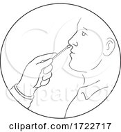Hand Of Nurse Or Doctor Performing Nasal Or Nasopharyngeal Swab Test For Covid 19 Line Drawing