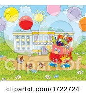 Poster, Art Print Of School Bag Mascot With Birds Outside