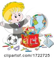 Poster, Art Print Of School Boy With Supplies