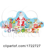 Poster, Art Print Of Santa Surrounded By Toys