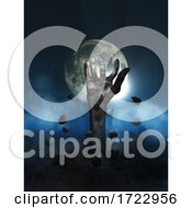 Poster, Art Print Of 3d Halloween Background With Zombie Hand Erupting Out Of The Ground