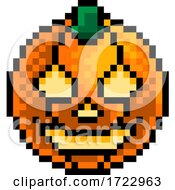 Poster, Art Print Of Halloween Pumpkin Lantern Pixel Art Game Icon