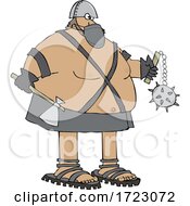 Cartoon Chubby Executioner Wearing A Mask And Holding An Axe And Flail