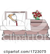 Cartoon Shocked Man Wearing A Mask And Rising In A Casket