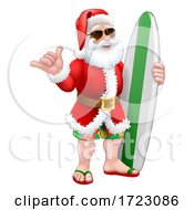 Poster, Art Print Of Santa Surf Shaka Shades Surfboard Cartoon