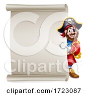 Poster, Art Print Of Pirate Captain Cartoon Peeking Scroll Background