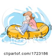 Cartoon Lost Woman Adrift On A Raft