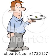 Poster, Art Print Of Cartoon Dieting Man Holding A Pea On A Plate