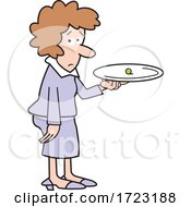 Poster, Art Print Of Cartoon Dieting Woman Holding A Pea On A Plate