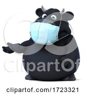 3d Black Bull Wearing A Mask On A White Background