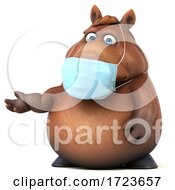 3d Brown Horse Wearing A Mask On A White Background