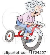 Cartoon Excited Old Lady Riding A Trike