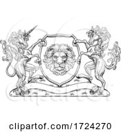 Poster, Art Print Of Crest Coat Of Arms Horse Unicorn Lion Shield Seal