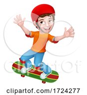 Boy Kid Child On Skateboard Skateboarding Cartoon