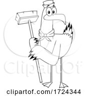 Black And White Sailor Seagull With A Cleaning Brush Or Broom