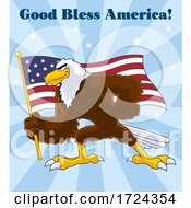 Poster, Art Print Of Bald Eagle Holding An American Flag With God Bless America Text