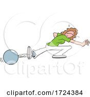 Cartoon Woman Trying To Escape From A Ball And Chain