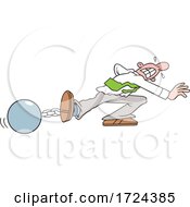 Cartoon Businessman Trying To Escape From A Ball And Chain