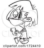 Poster, Art Print Of Cartoon Black And White Covid Halloween Zombie Girl Texting On A Cell Phone