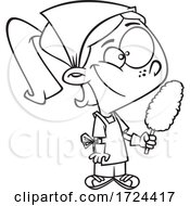 Cartoon Black And White Girl Cleaning And Holding A Duster