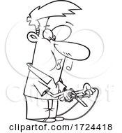 Poster, Art Print Of Cartoon Black And White Man Cutting A Cord